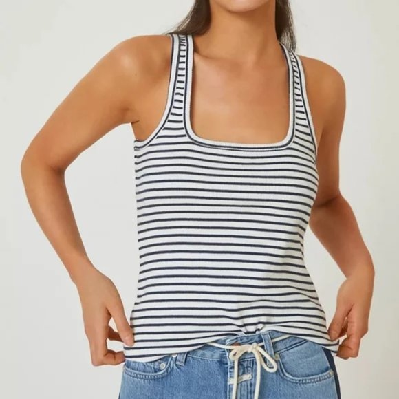 Anthropologie Maeve Blue Stripe Racerback Scoop Neck Tank Top Size XL NWT - Picture 2 of 16